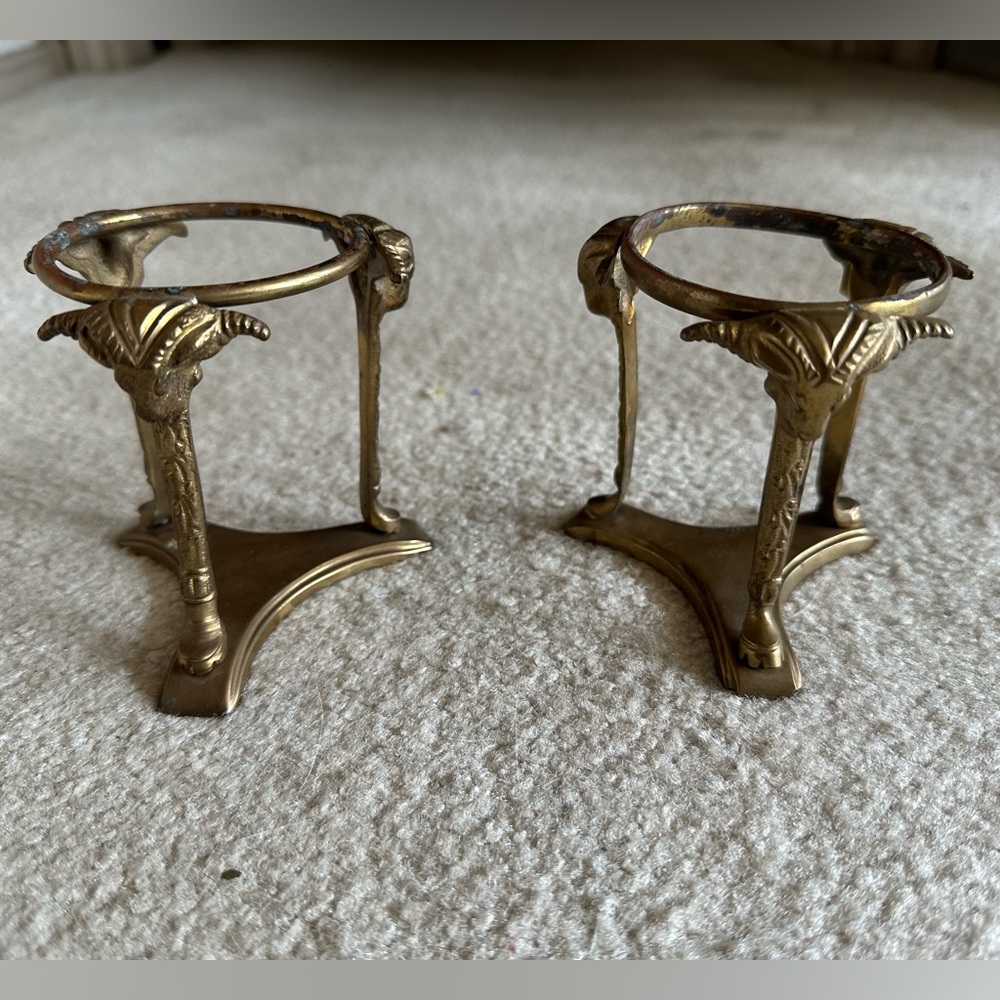 Vintage Brass Rams head Candle Holders